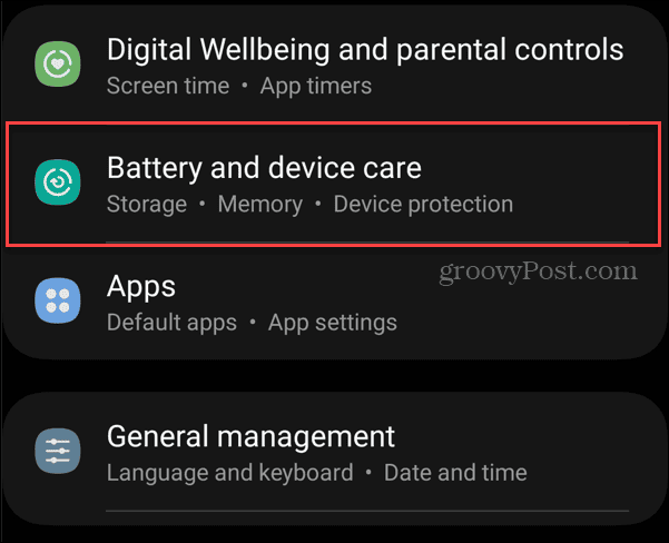 battery and device care android setting