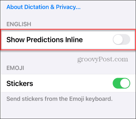 show predictions inline keyboard setting iphone
