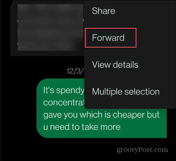 Forward option Android menu
