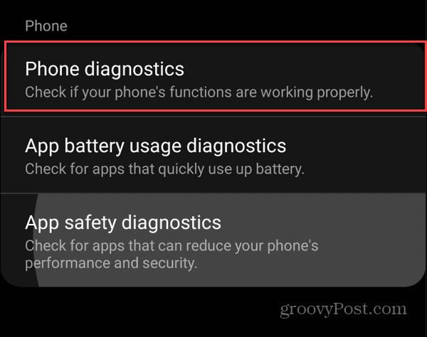 phone diagnostics menu