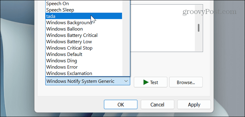 select sound for notification