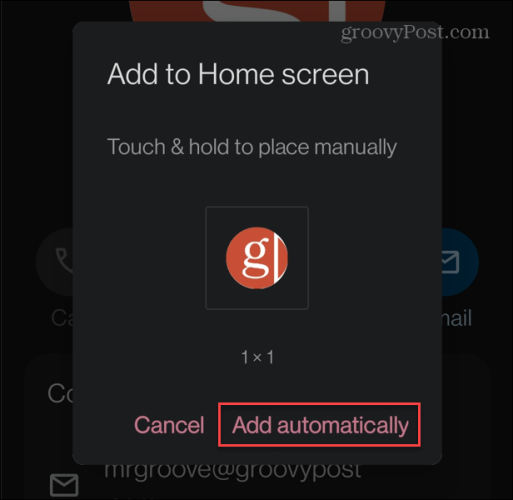 add contact automatically android home screen