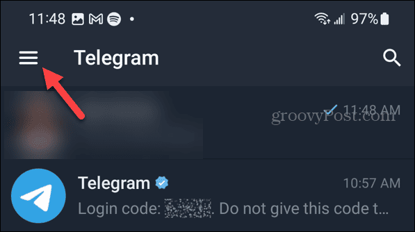 Menu button on Telegram on Android