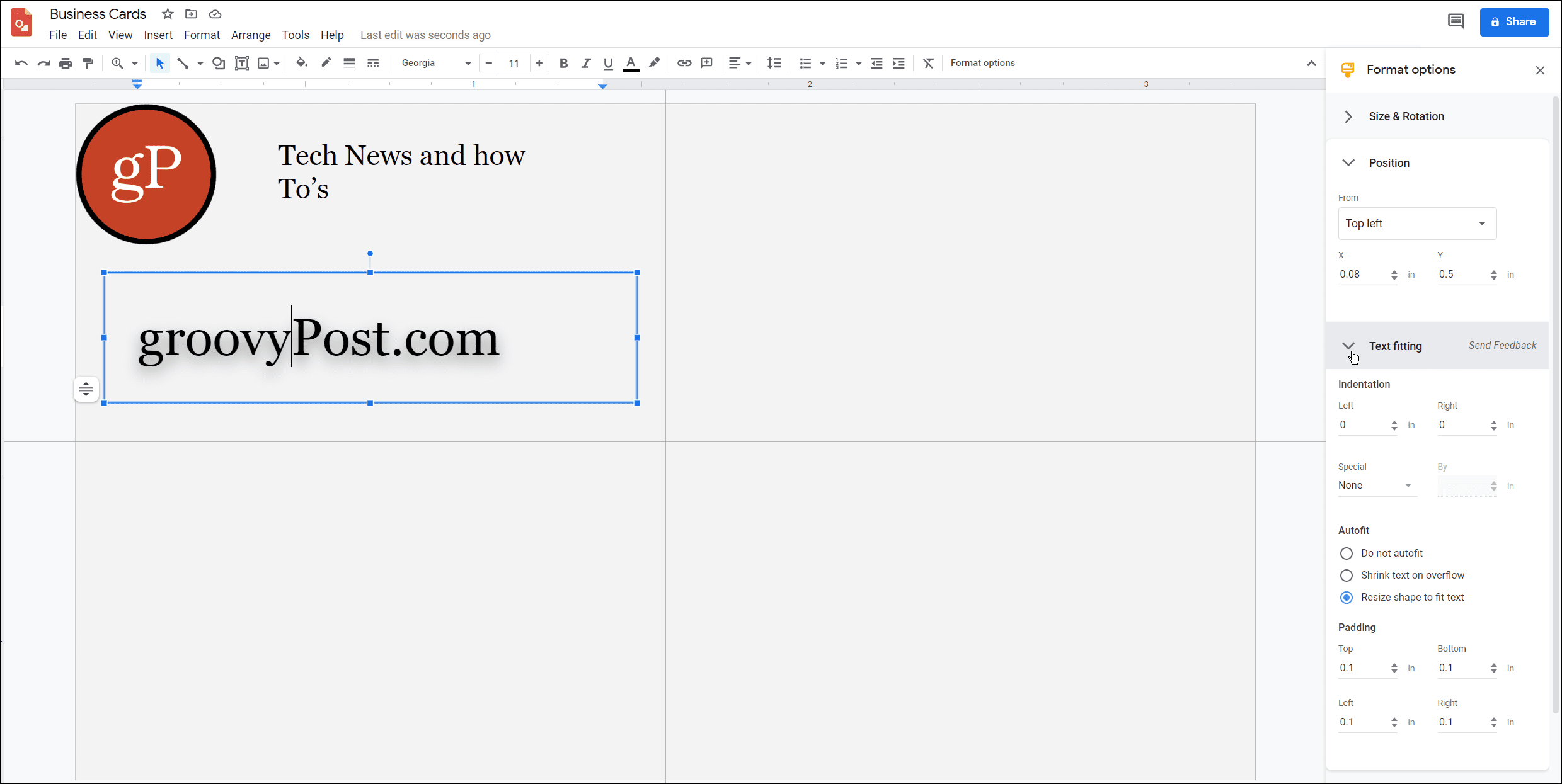 Format Options how to make cards on google docs