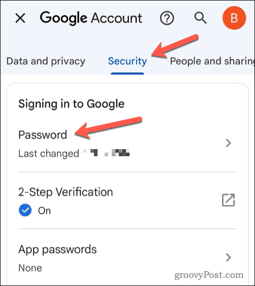 Change gmail password on mobile