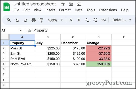 Calculate Percentage Changes with Conditional Formatting