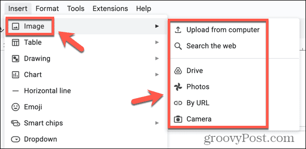 google docs insert image options