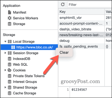 Clear local storage for a domain in Google Chrome developer tools