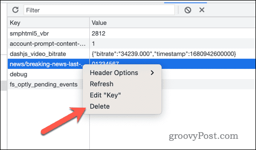 Delete local storage key values in Google Chrome developer tools