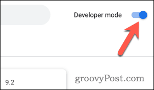 Enable developer mode in Google Chrome extensions menu