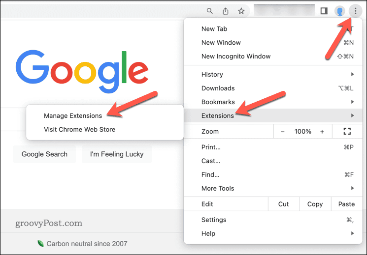 Manage Extensions in Google Chrome