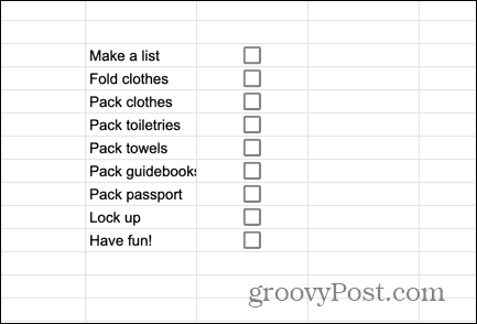 google sheets checkboxes