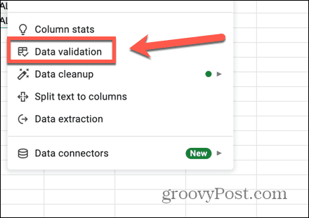 google sheets data validation