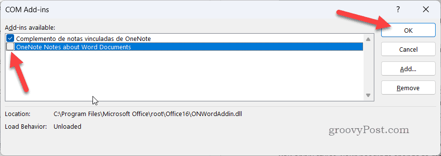 Disabling COM Add-ins in Word