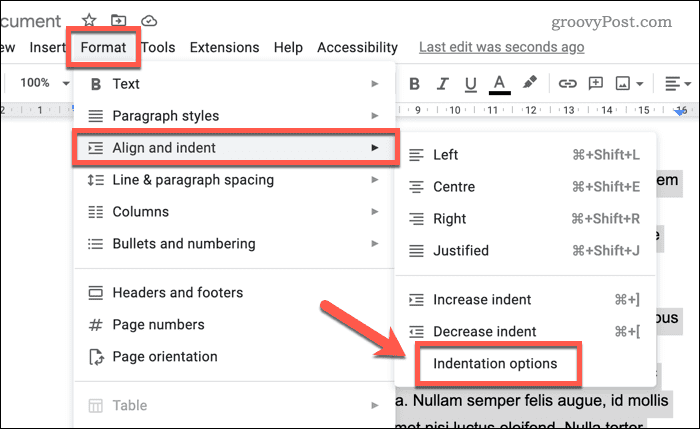 Change indentation options in Google Docs