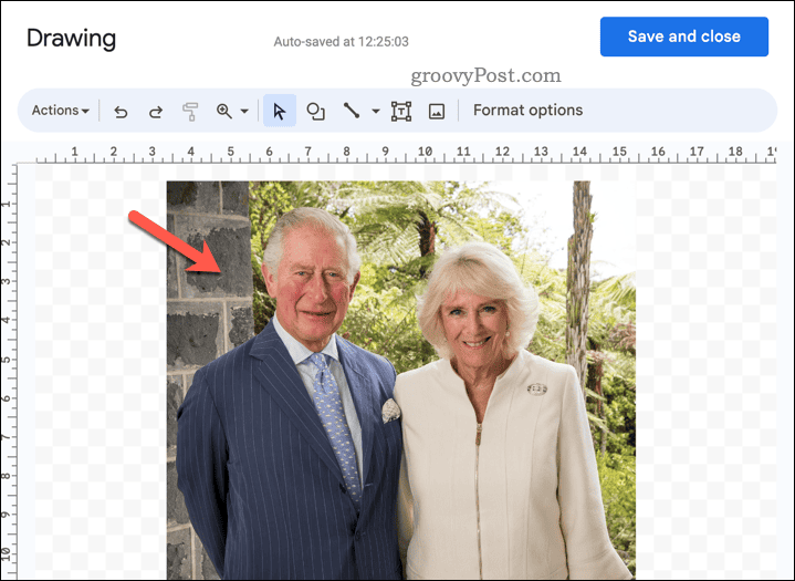 Select an image in the Google Docs drawing tool