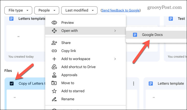 Opening a Google Drive file in Google Docs