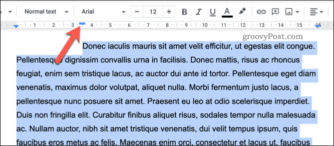 Indent the top line in Google Docs