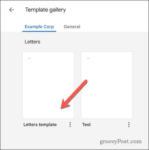 Select a custom template in Google Docs