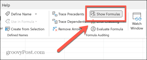 excel show formula button selected