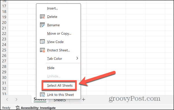 excel select all sheets