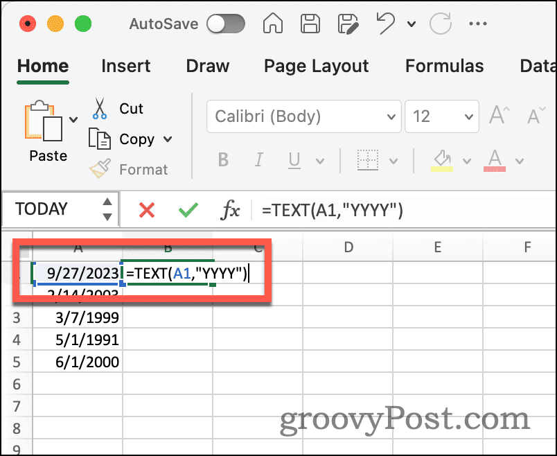Excel Text Function to Extract Year from Date