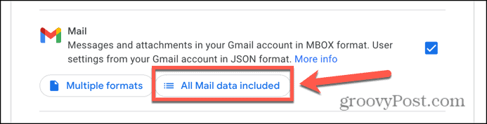 gmail all mail data included button