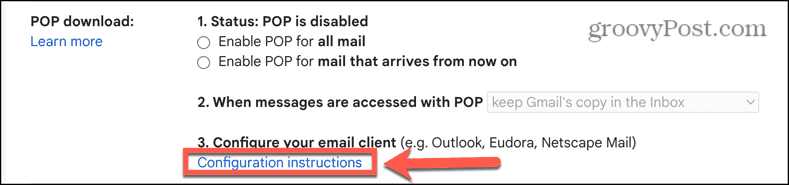 gmail pop configuration instructions