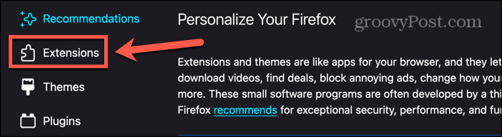 firefox extensions menu