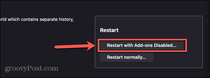 firefox restart with add-ons disabled