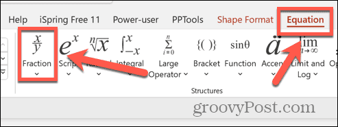 powerpoint fraction button