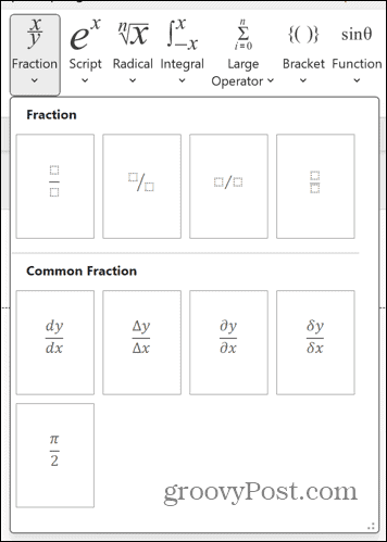 powerpoint fraction options