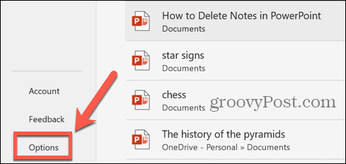 powerpoint options