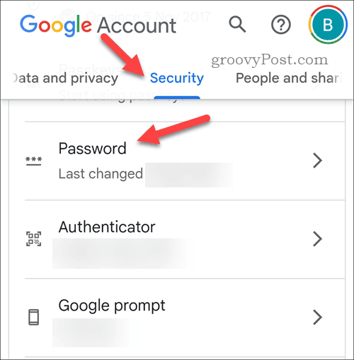 Open Google account password settings