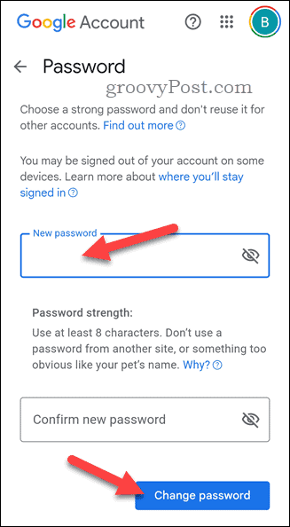 Changing Google account password on an iPhone