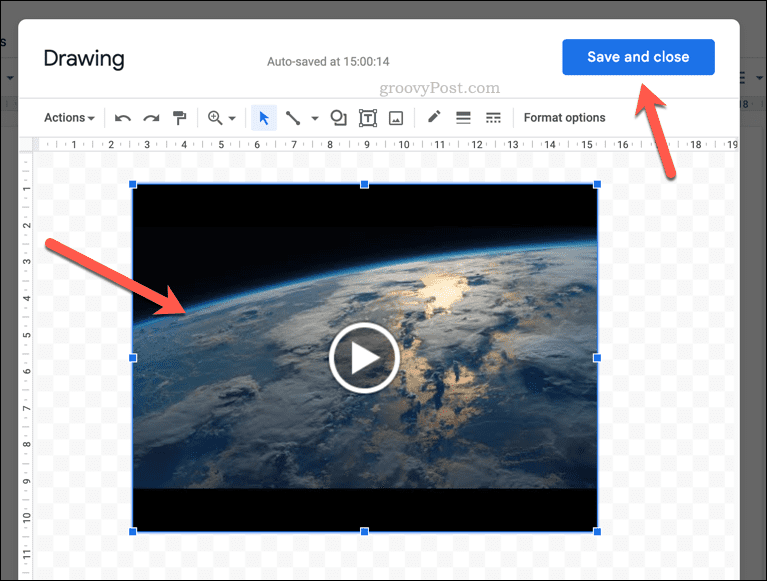 Inserting a video as a Google Docs drawing