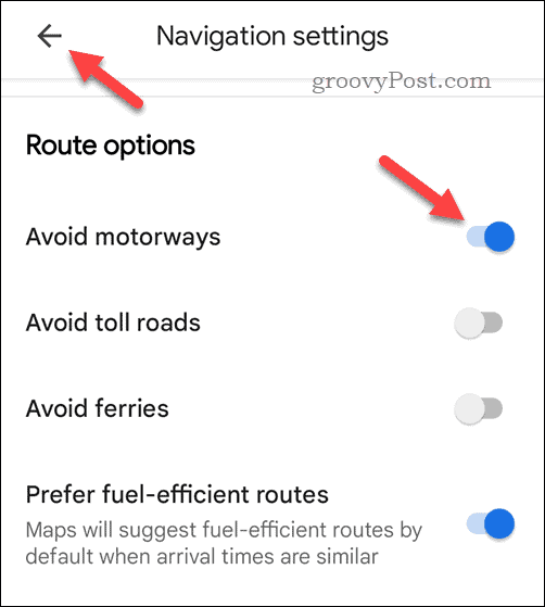 Setting to always avoid highways/motorways in Google Maps