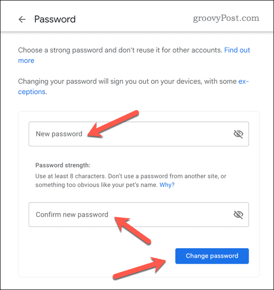 Set a new Gmail password