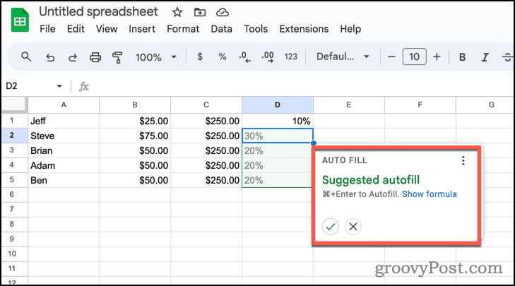 Google Sheets Suggested Autofill