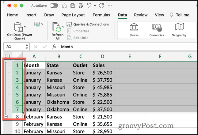 Group of Rows with Controls in Excel