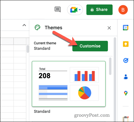 Customizing a theme in Google Sheets