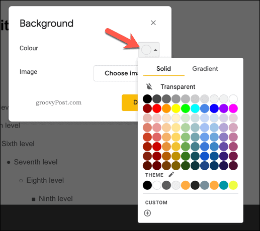 Adding a background color to a master slide in Google Slides