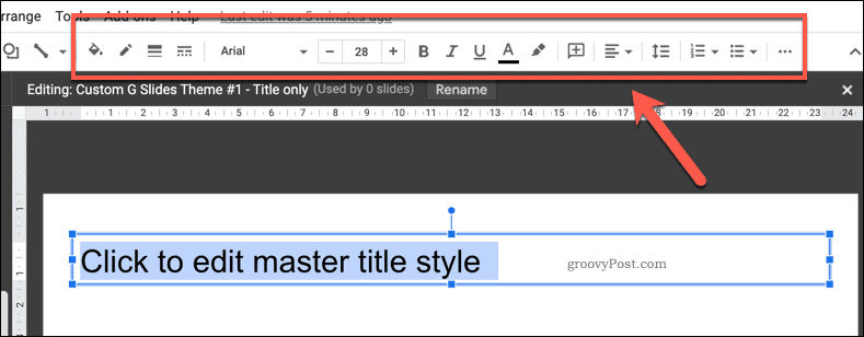 Options for customizing a template text box in Google Slides