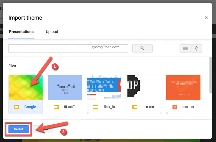 Importing an existing template theme into a Google Slides presentation