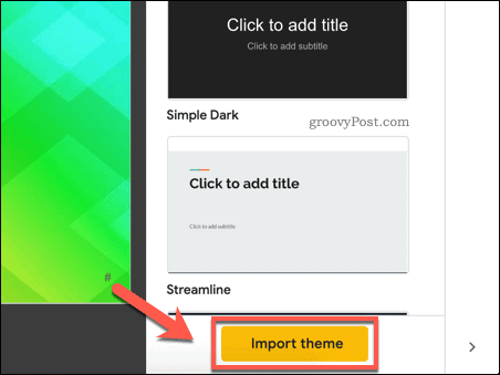 Importing a Google Slides template theme