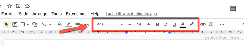 Text formatting options in Google Slides
