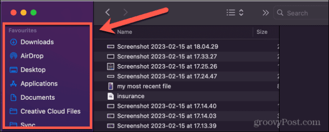 recents folder removed from sidebar