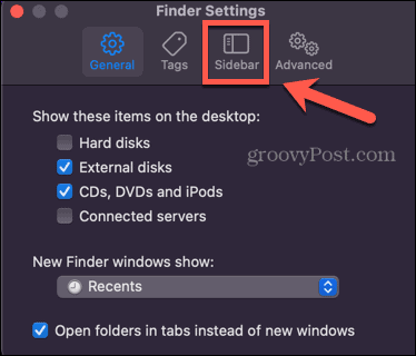 finder settings sidebar menu