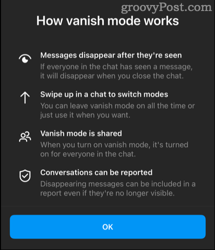 How Vanish Mode Works Screen
