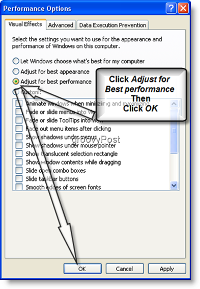 Windows XP Adjust for best performance